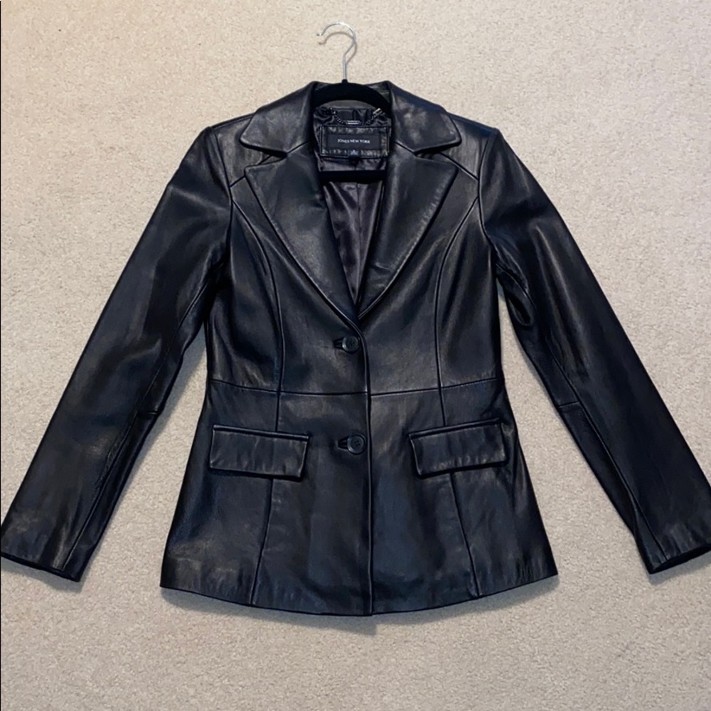 Jones New York Black Leather Blazer Jacket